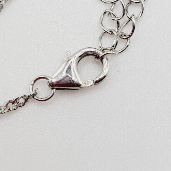 925 Sterling Silver Chain & Heart Pendant Cubic Zirconia Baguettes Prong Set - Picture 6 of 8